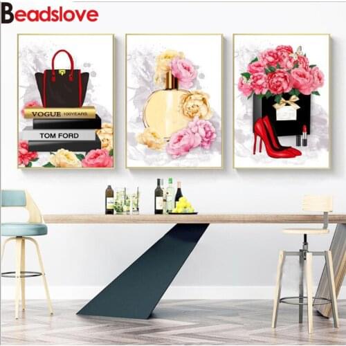 5d cross stitch diamond painting Perfume Lipstick High Heels Wall Art Canvas Painting Paris Nordic diamond mosaic new embroidery