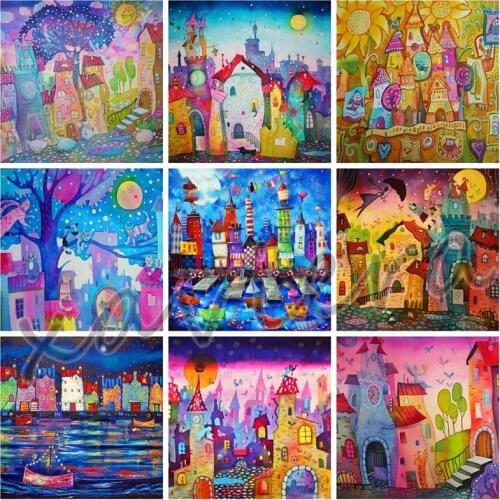 Xaviera Full Square Drill Diamond Painting Cartoon House Landscape Diy 5D Diamond Cross Stitch Kit Mosaic Rhinestone Embroidery