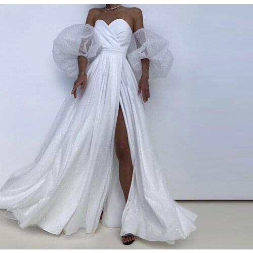 Bridal Sleeves White Shiny Wedding Puff Sleeves Detachable Bridal Bicep Elbow Loose Style Off-shoulder Wedding Accessories