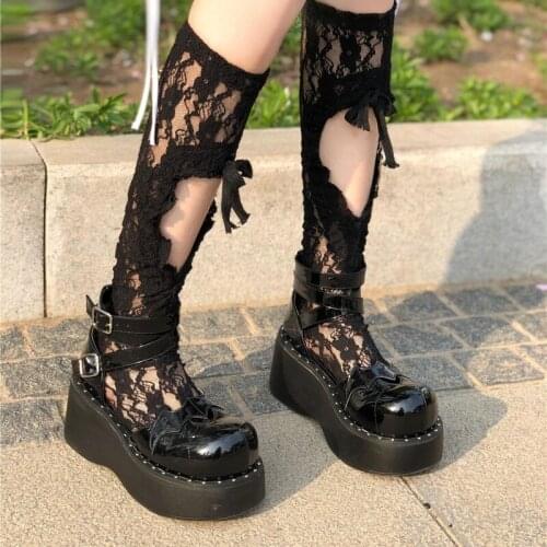Punk Nightmare Gothic Girl Lolita Shoes Girls Round Head Hot Sexy Girl Black Thick Bottom Women Summer Loli Sandals Cosplay Goth