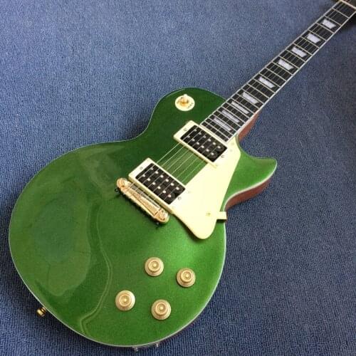 One piece Neck & body electric guitar,Ebony fingeboard,Metal green top,gold hardware,free shipping
