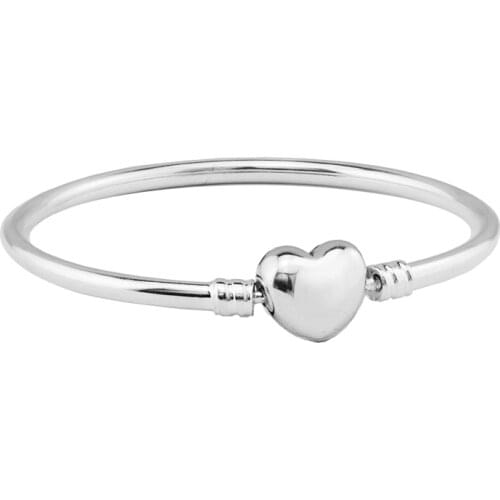 CKK Moments Bangles 925 Sterling Silver Heart Clasp Charm Bracelets Bangles for Women Original Jewelry pulseras mujer