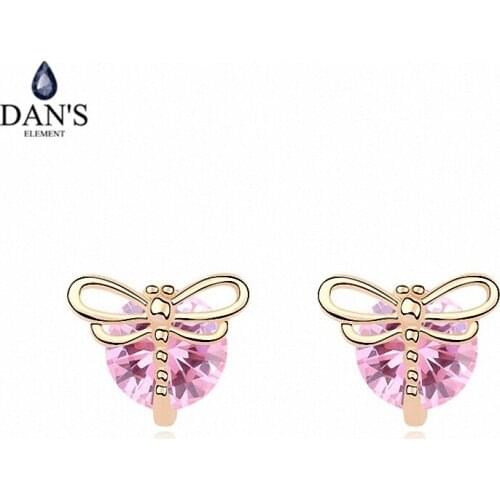DANS ELEMENT 3 Colors Real Big Brand AAA Zirconia Micro Inlays Insect Stud Earrings for Women Insect 98430pink