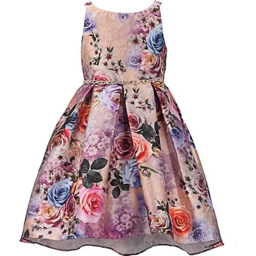 Yatheen Little Girls 2-6x Floral-Print Beading Hi-Low Dress Father Daughter Dancing Party Dresses