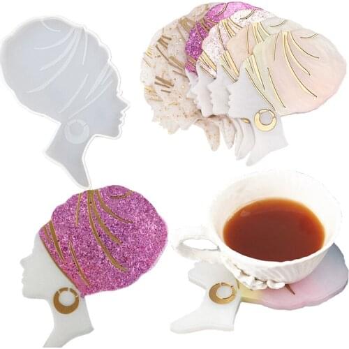 Head Beauty Coaster Molds Female with Kerchief Silicone Resin Mold Epoxy Resin Casting DIY Jewelry Holder Home Decoration