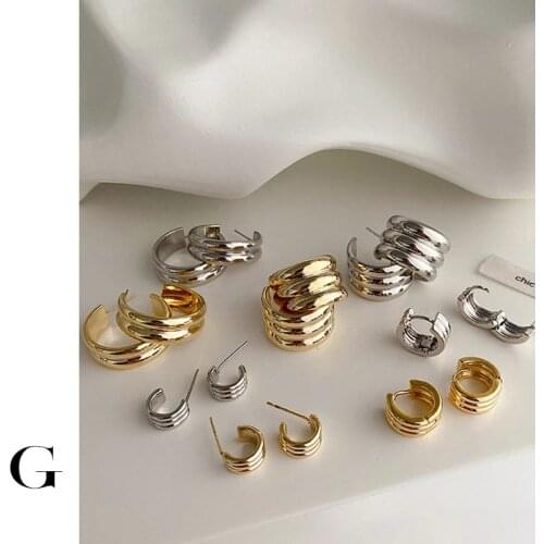 GHIDBK Multi Rows Textured Hoop Earrings Circle Huggies Geometric Earrings For Women French Simple Minimalist Jewelry