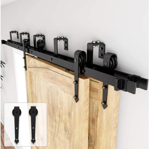 JACHOR 4-16FT Double Track Sliding Barn Door Hardware Kit Arrow Shape Roller Bypass Hardware Furniture Fittings for Double Door