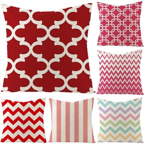 Linen Cushion Cover Pink Geometry Letters Print Sofa Pillow Cases Bedroom Home Decor Car Office Decorative Accessories 45x45cm