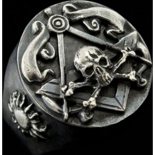 Fashion Mens Vintage Big Heavy Masonic Skull Rings Squre Cross Bone Compass Master Sun Masonic Signet Ring Hip Hop Rock Jewelry
