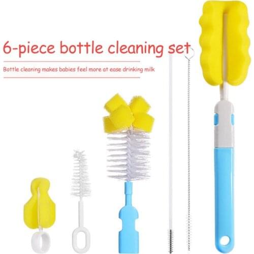Six-Piece Baby Bottle Brush Set Cup Brush Sponge Bottle Cleaning Tool Baby Bottle Cleaning Product Baby Care