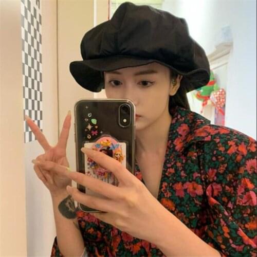 202107-xx-2508703 NEW fashion Cloud modeling Satin luster black street model beret hat women Leisure painter hat
