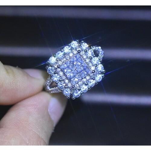 New 925 Sterling Silver Ring Princess AAAA Zircon Ring Wedding Ring For Woman High Jewelry Gift