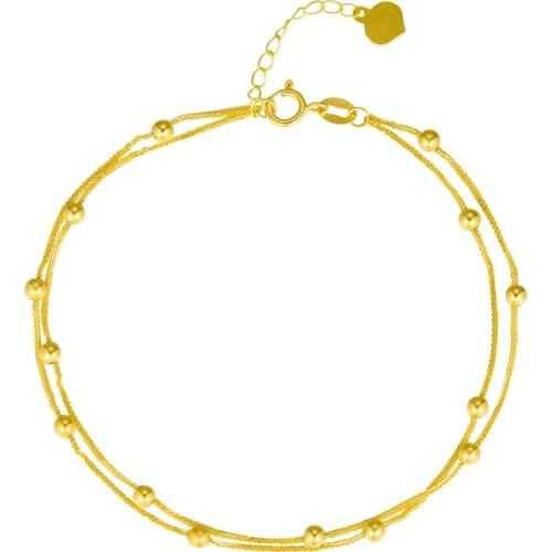 Sinya Au750 18k Solid Gold Bracelet Anklet with 2.5mm gold beads for women girls Mom length 15cm+3cm Hot sale