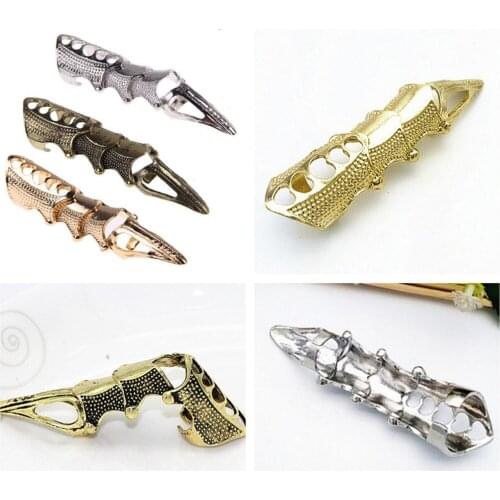 Punk Knight Skull Double Finger Ring Knuckle Armour Full Finger Ring Gothic Punk Silvery Ghost Rings