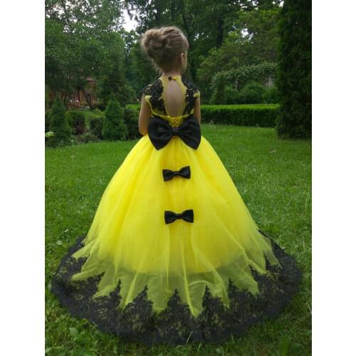 Custom Flower girl Dress Applique Lace Floor-Length Pageant Gowns for Girl with Long Train Kid Size 1-14Y