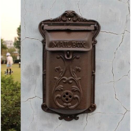 Mail boxes outdoor maibox Antique Wall Mount Cast Iron Mailbox Embossed Trim Decor Metal Mail Letters Post Box Yard Patio