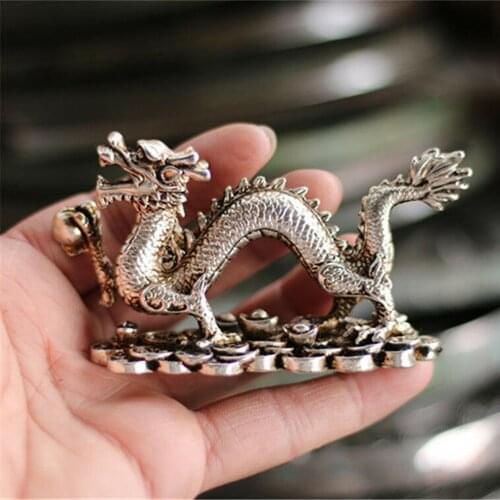 Old Copper Bronze Carved Silvering Dragon Shoe Shaped Ingot Wealth Statue