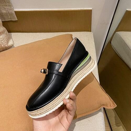 ROYESIC 2021 womens shoes, French style, Derby, casual shoes, running, straw craft, pearl buckle, natural all leather, handmade