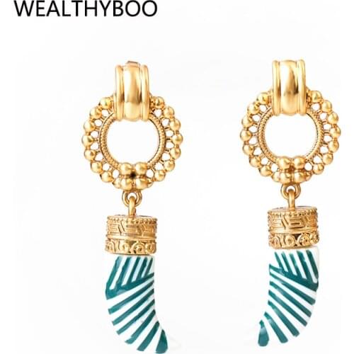 Bohemia Enamel Ivory Pendant Stud Earrings Chic Women Girls Carved Geometric Statement Earrings Beach Accessories