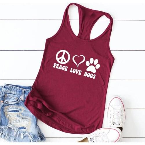 Funny Women Sleeveless Summer Running Workout Tanks Peace Love Dogs Tank Cute Dog Mom Gift Tops