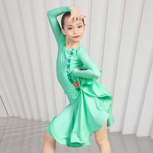 Green Latin Dance Wear For Girls Ballroom Practice Wear Competition Costume Designer Clothes Dancer Outfits Tap Dancewear JL2134