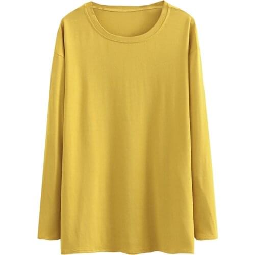 Spring 2021 Women T Shirt Oversize Fashion Casual Clothes Female Tops Rayon O Neck Solid Color Long Sleeve Camiseta Mujer