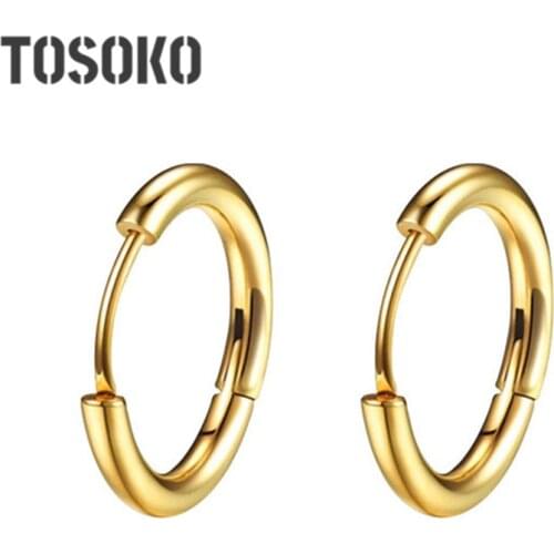 TOSOKO 316L Stainless Steel Ear Buckle for Women Simple Classic Small Steel Earrings Stud Thin Hoops Earrings Jewelry Gift BSF01