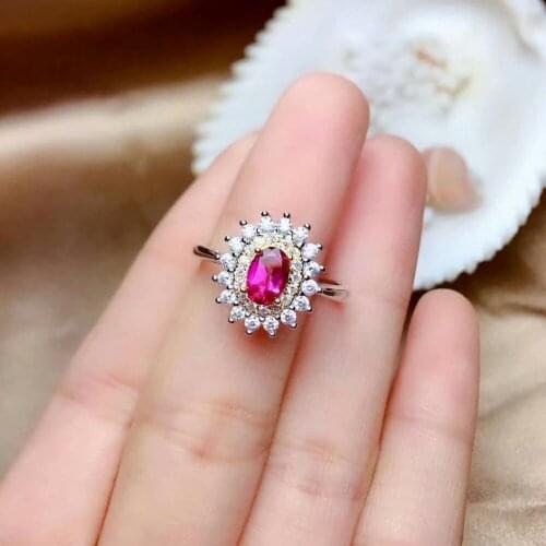 Shilovem 925 silver sterling rings natural topaz pink woman open plant trendy fine Jewelry new gift 4*6mm mj0406155agfb