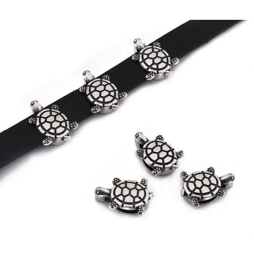 10pcs Tortoise Slide Charms Spacer For 10x2mm Flat Leather Bracelet Making DIY Jewelry Accessories Findings