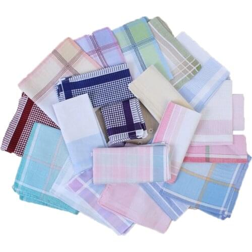 10Pcs Striped Plaid Handkerchief Cotton Printing Hanky Mens Business Pocket Square Towel 29*29CM Wedding Hankies10