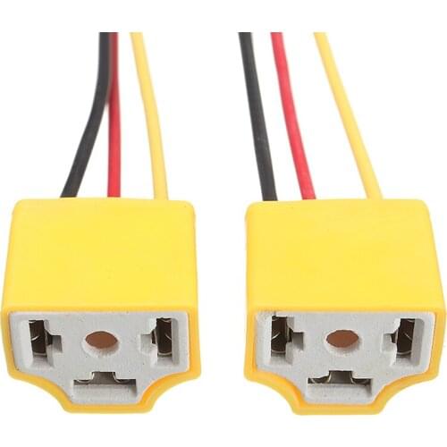 2Pcs H4 Car Headlight Connector 12V Heat Resistant Headlamp Bulb Sockets Female Ceramic Plug Adapter