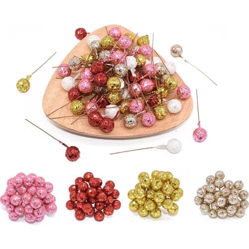 50pcs/lot Glitter Gold Fruit Christmas Artificial Berries Artificial Flowers Stamens For Wedding/Christams Party DIY Decoration