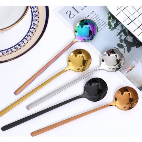 6 pieces 304 stainless steel small golden spoon small round spoon tea spoon frosted handle coffee spoon household western food