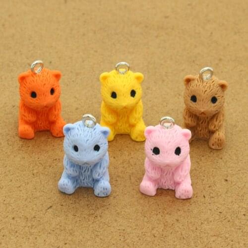 6pcs 3D Small Bear Earring Resin Charms Cute Simulation Animal Key Chains Necklace Pendant Accessory Diy Mix Jewelry Findings