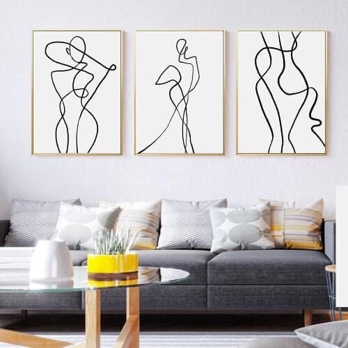 Abstract Geometric Line Wall Art Canvas Painting Black White Figure Painting Posters And Prints Wall Pictures For Bedroom Decor