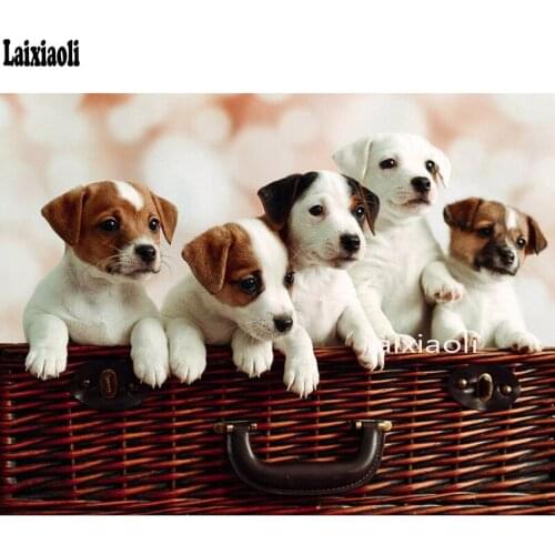 Diamond painting cute dog diamond mosaic jack russel puppies Full square round Cross Stitch,3D rhinestones painting,drill Mosaic