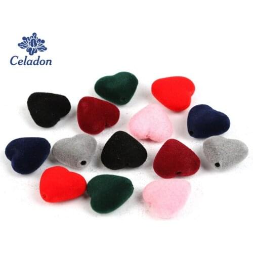 Hot Fashion 10pcs Multiple Color Acrylic Velvet Covered Heart Shape Beads DIY Earring Charms Pendant for Jewelry Findings Making