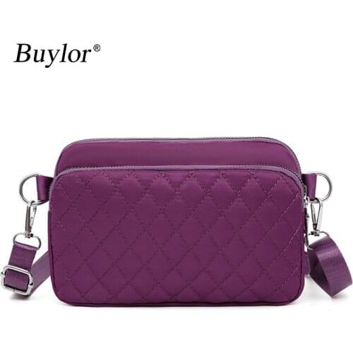 Buylor Women Shoulder Bags Female Nylon Plaid Crossbody Bag Phone Pouch Handbags Fashion Messenger Bags Zipper Purse