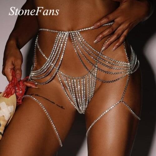 Stonefans Sexy Rhinestone Body Jewelry Waist Chain for Women Tassel Crystal Body Chain Underwear Panties Nightclub Accessories