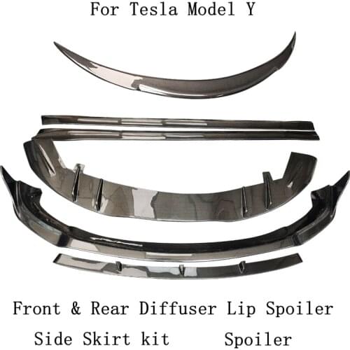 For Tesla Model Y 2020 20212022 Carbon Fiber Front Rear Bumper Diffuser Lip Spoiler Body Side Skirt kit Auto Accessories