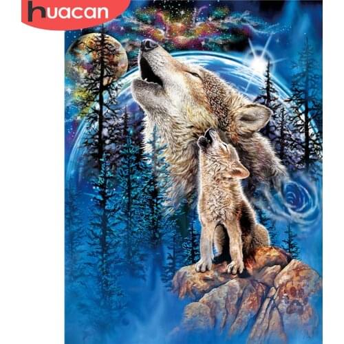 HUACAN Full Square 5D DIY Diamond Painting Wolf Diamond Embroidery Animal Cross Stitch Picture Of Rhinestone Mosaic Wall Art