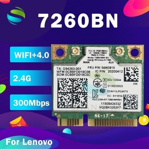 Mini pci-e Wifi card for Intel Wireless-N 7260 7260HMW 7260BN BT4.0 wireless card FRU:00JT455 04X6011 for lenovo y510p laptop