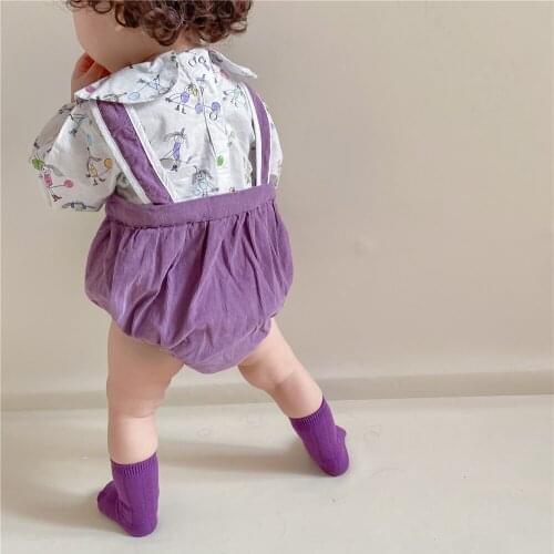 Newborn Romper One-piece Tops + Jumpsuit Spring Children Baby Print Doll Collar Shirt Corduroy Overalls Infants Casual Clothes