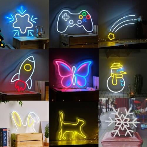 Creative Bar Led Neon Light Sign 5V USB Powered Flexible Neon Rocket Butterfly Game Console Kawaii Room Decor for Bedroom Home