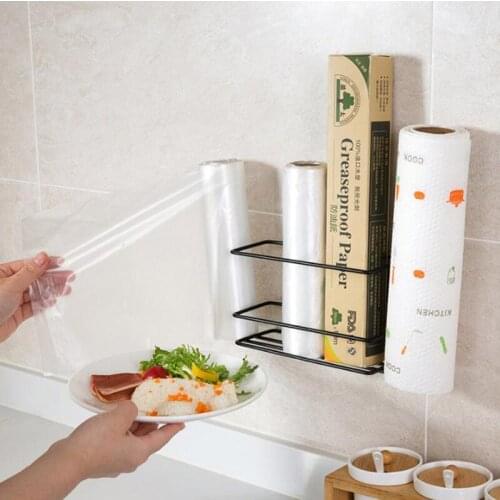 Kitchen Shelf Plastic Wrap Storage Rack Wrought Iron Refrigerator Side Wall Mount Toilet Tissue Roll Holder