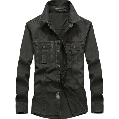 Fashion Men Shirts Long Sleeve Cotton Loose Military Cargo Shirt Outdoor Army Shirts Spring Autumn Male Clothing Plus Size M-6XL