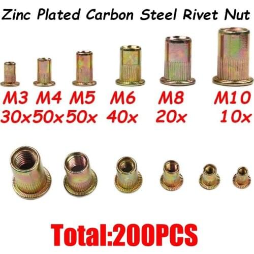 200PCS M3 M4 M5 M6 M8 M10 Head Rivet Nuts Set Nuts Insert Reveting Multi Size Rivet Nuts