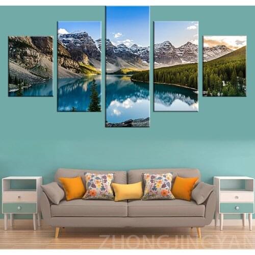 Canvas Prints Pictures Home Wall Art 5 Pieces Moraine Lake And Mountain Painting For Living Room Decor Modular Poster Frameworks