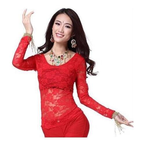 New arrival crystal cotton and lace belly dance top momen vest+lace long sleeves 2pcs belly dance tops sexy top 9 colors