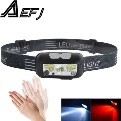Mini Rechargeable LED Headlamp Body Motion Sensor white red light Built in battery Headlight Camping Flashlight Head Torch Lamp